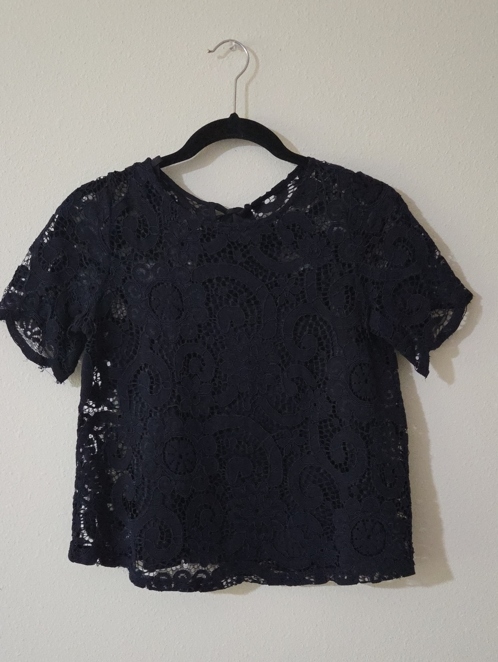 Nanette Lepore Navy Lace Short Sleeve Blouse